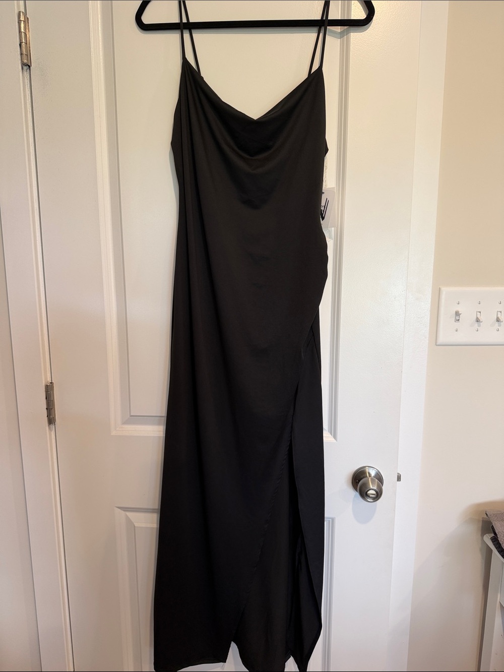 Satin Black Cowl-Neck Maxi Slip Dress